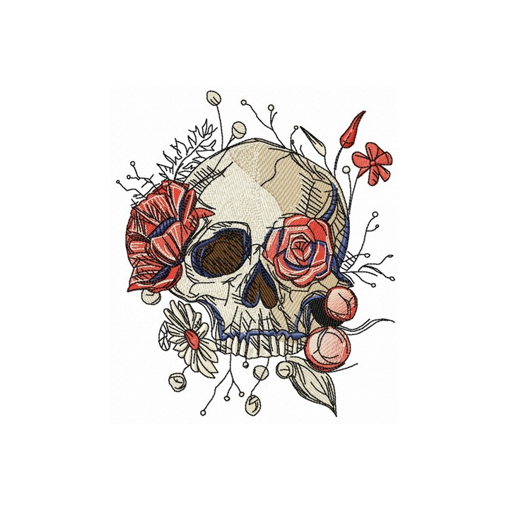 Skull overgrown with flowers 2 embroidery design - Embroidery Design