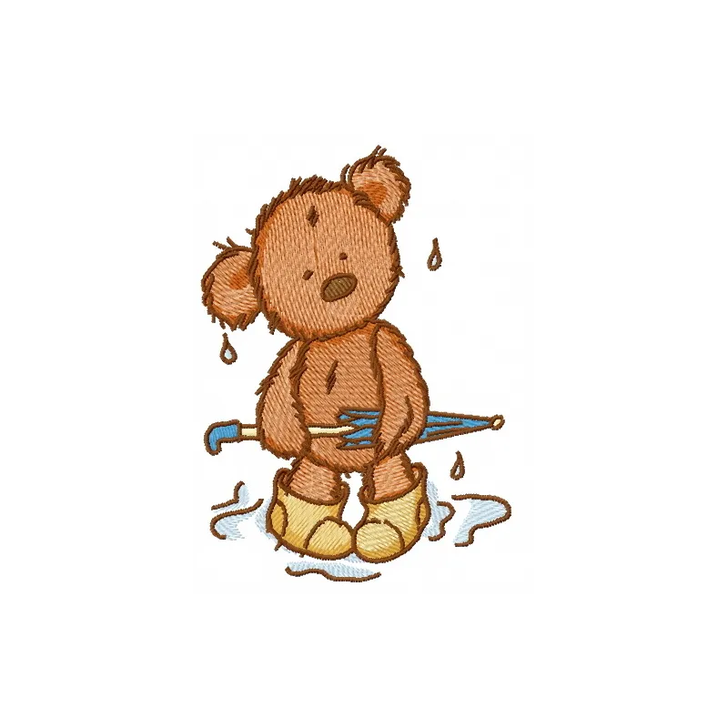 Umbrella didn't help embroidery design featuring a cute teddy bear, ideal for stitching on t-shirts or hoodies.