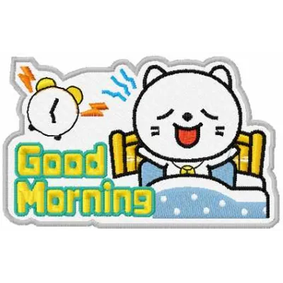 Good morning kitty embroidery design preview showcasing a charming Hello Kitty motif for creative stitching projects.