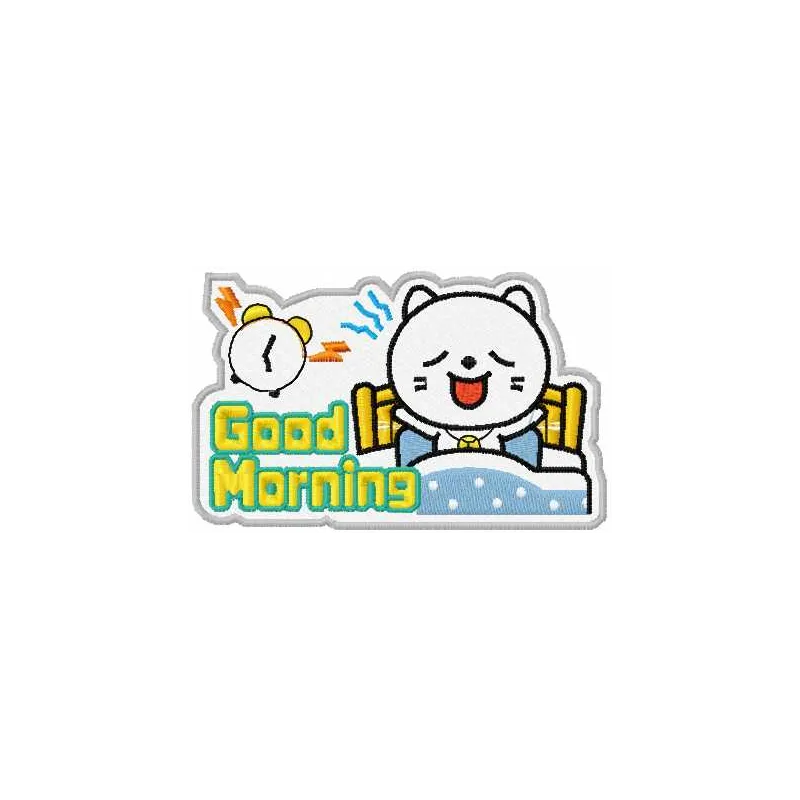 Good morning kitty embroidery design preview showcasing a charming Hello Kitty motif for creative stitching projects.