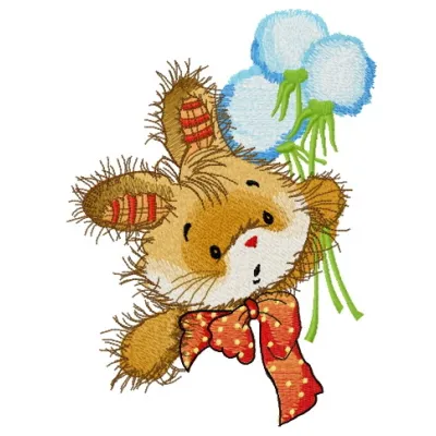 Bunny with dandelions embroidery design showcasing a charming rabbit surrounded by delicate flowers.