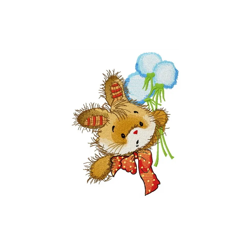 Bunny with dandelions embroidery design showcasing a charming rabbit surrounded by delicate flowers.
