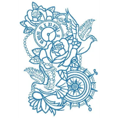 Embroidery design featuring a wedding composition with pigeons, ideal for creating beautiful stitched motifs.