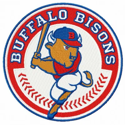 Buffalo Bisons logo embroidery design showcased on a baseball cap, featuring intricate stitching details.
