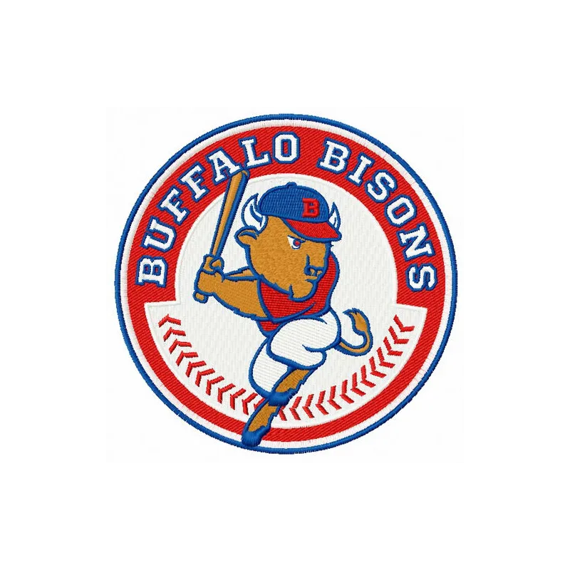 Buffalo Bisons logo embroidery design showcased on a baseball cap, featuring intricate stitching details.