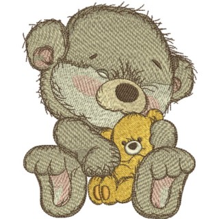 Bear with teddy bear embroidery design - Embroidery Design