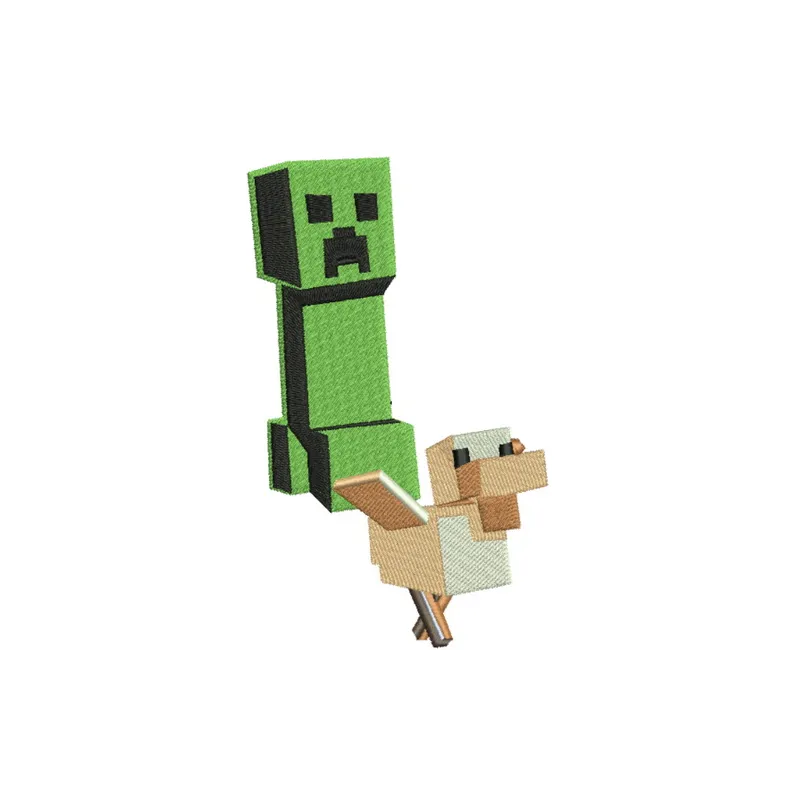 Preview of Creeper and Duck embroidery design inspired by Minecraft for creative stitching projects.