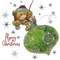 Embroidery design featuring a teddy bear on a Christmas ball, perfect for festive stitching projects.