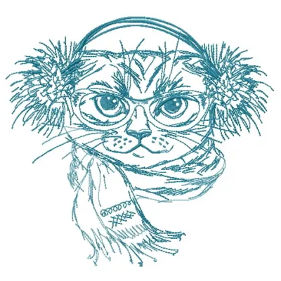 Ready for winter 2 embroidery design featuring a playful cat, perfect for stitching on winter apparel and accessories.