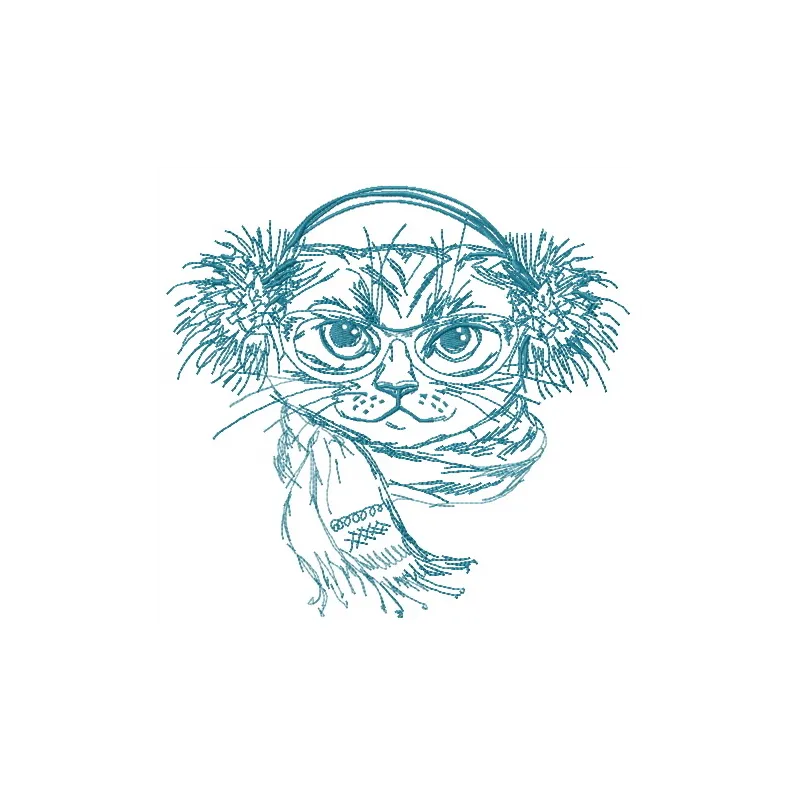 Ready for winter 2 embroidery design featuring a playful cat, perfect for stitching on winter apparel and accessories.