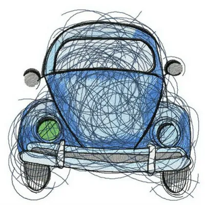 Preview of a blue car sketch embroidery design, showcasing intricate stitching details for creative projects.