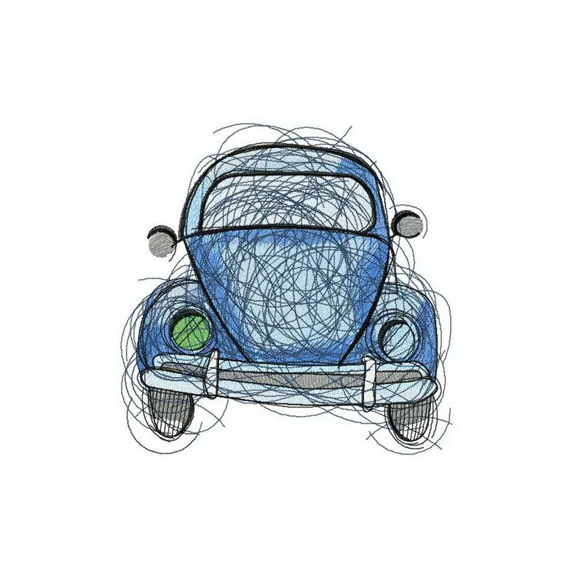 Preview of a blue car sketch embroidery design, showcasing intricate stitching details for creative projects.