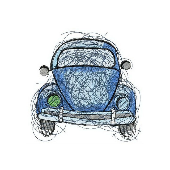 Blue car sketch embroidery design - Embroidery Design