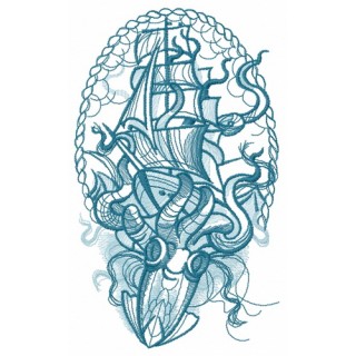 Caught by octopus sketch embroidery design - Embroidery Design