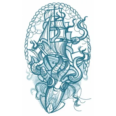 Caught by octopus sketch embroidery design featuring a whimsical octopus motif, perfect for nautical-themed projects.