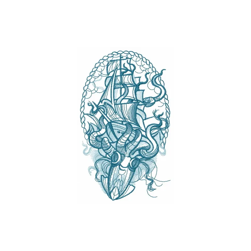 Caught by octopus sketch embroidery design featuring a whimsical octopus motif, perfect for nautical-themed projects.