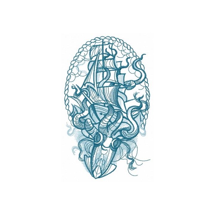 Caught by octopus sketch embroidery design - Embroidery Design