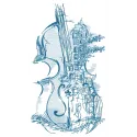Preview of a one color embroidery design featuring a violin and musical notes, perfect for hobbyists and crafters.