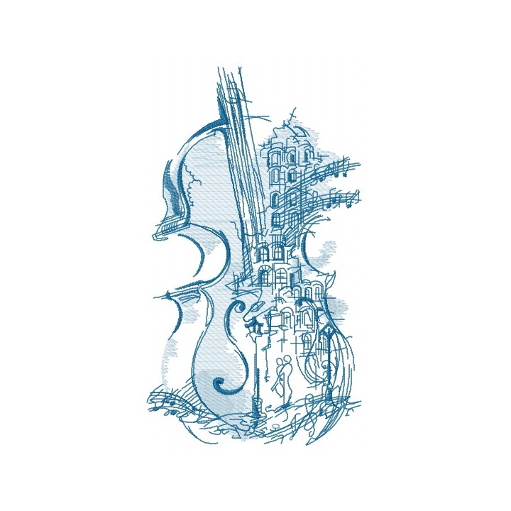 Violin music one color embroidery design - Embroidery Design