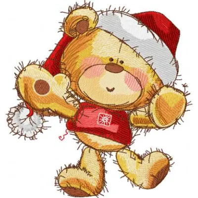 Teddy Happy Christmas time embroidery design featuring a cheerful teddy bear in a festive setting.