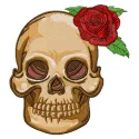 Skull with prickly rose 2 embroidery design featuring a striking skull adorned with a vibrant rose.