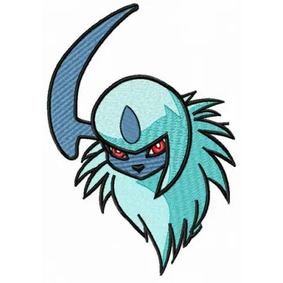 Absol embroidery design featuring the popular Pokemon character, perfect for stitching on apparel and accessories.