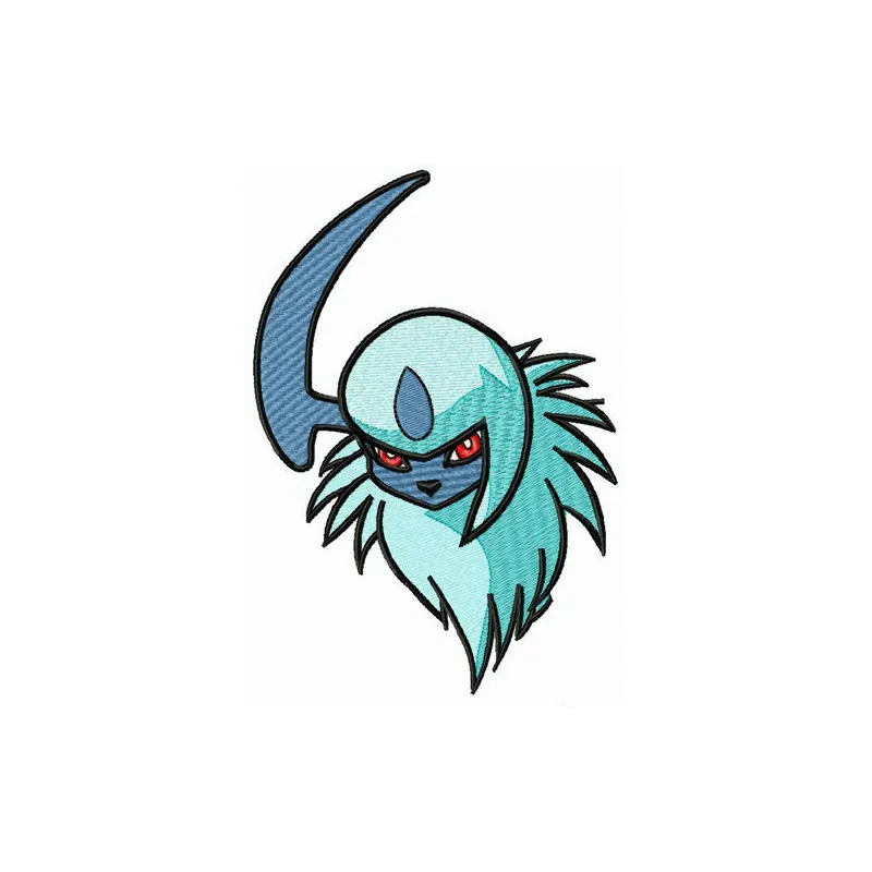 Absol embroidery design featuring the popular Pokemon character, perfect for stitching on apparel and accessories.
