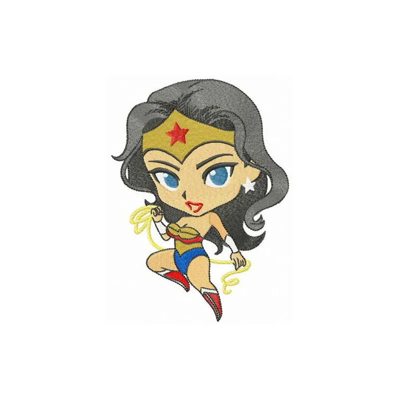 Amazonian Wonder Woman embroidery design featuring a strong superhero motif, ideal for t-shirts and hoodies.