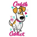 Cuddle Addict embroidery design from The Secret Life of Pets, showcasing a playful motif for stitching on various fabrics.