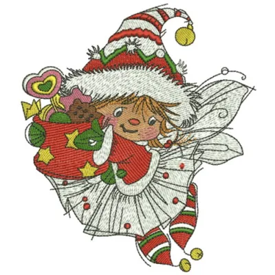 Santa's fairy embroidery design for Christmas, showcasing a whimsical stitched motif perfect for holiday projects.
