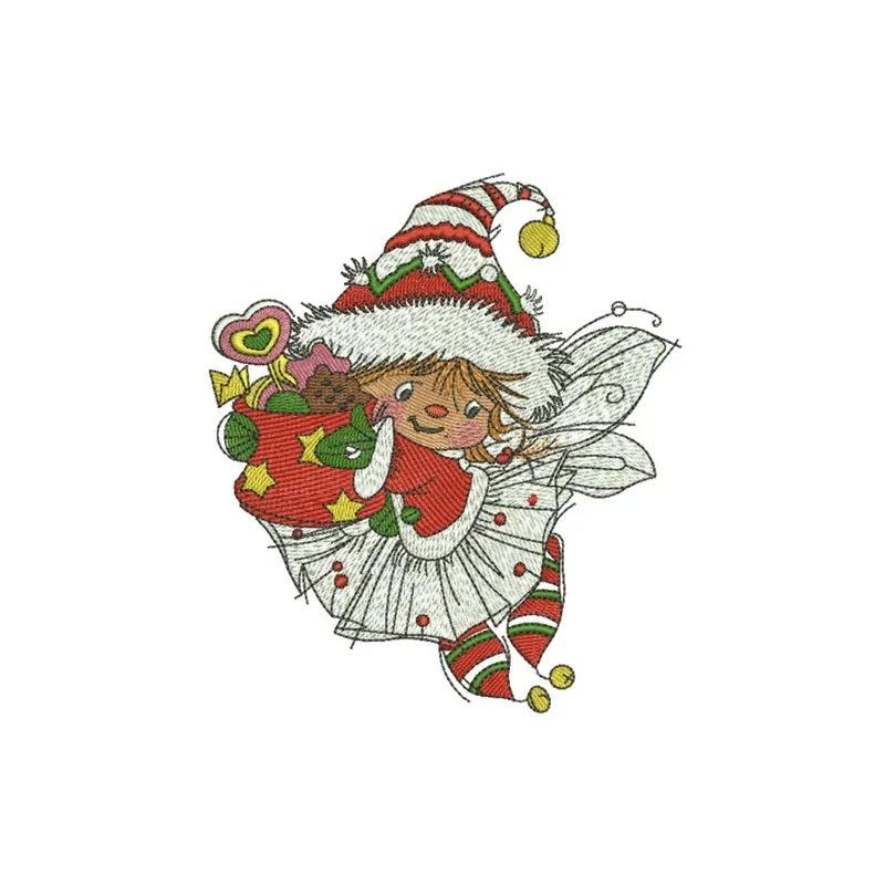 Santa's fairy embroidery design for Christmas, showcasing a whimsical stitched motif perfect for holiday projects.
