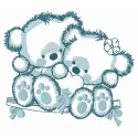 Embroidery design featuring playful teddy bears on a teeter-totter, ideal for crafting unique gifts.