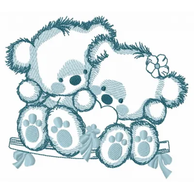 Embroidery design featuring playful teddy bears on a teeter-totter, ideal for crafting unique gifts.