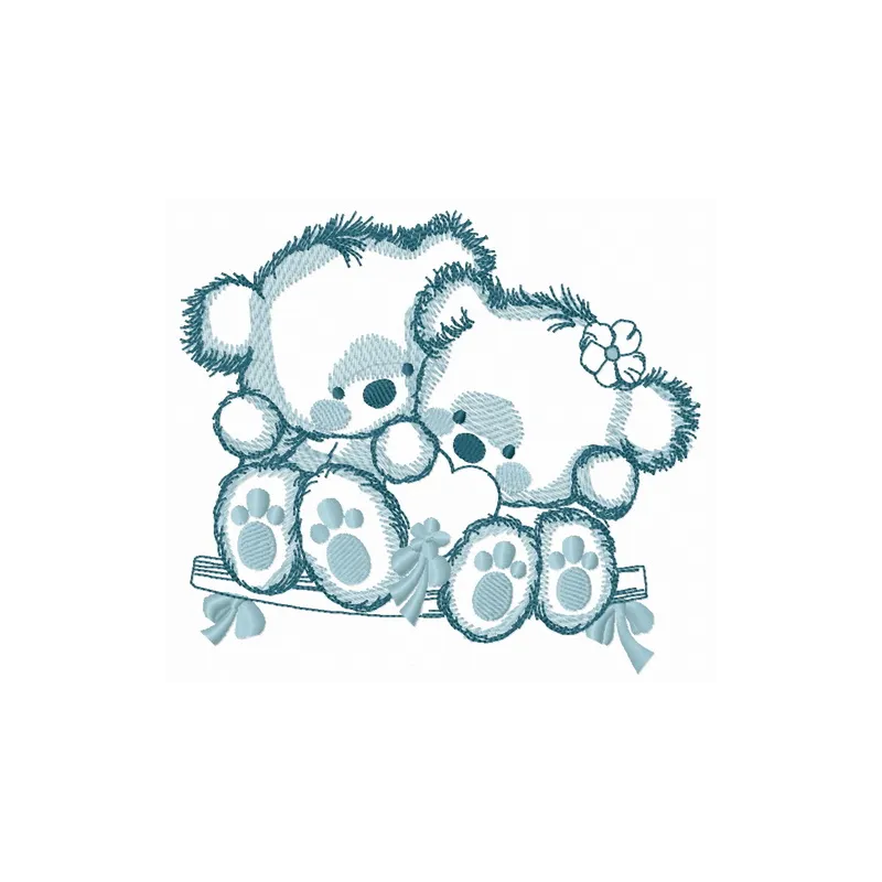 Embroidery design featuring playful teddy bears on a teeter-totter, ideal for crafting unique gifts.