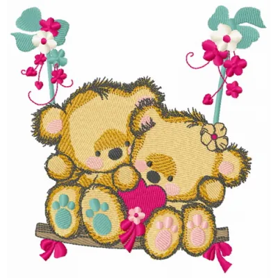 Bears on a teeter 2 embroidery design featuring playful teddy bears on a seesaw, perfect for children's items.