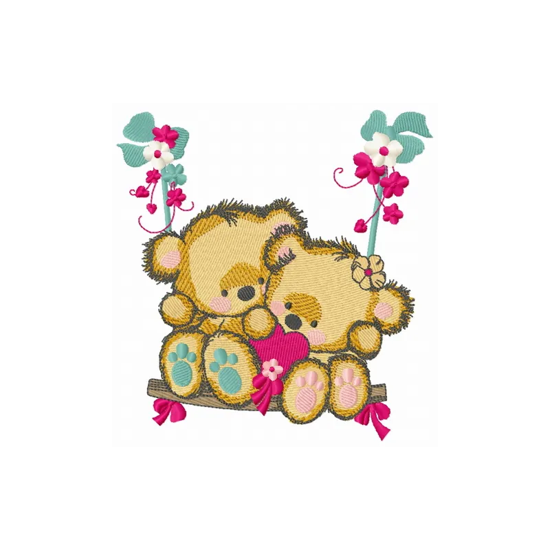 Bears on a teeter 2 embroidery design featuring playful teddy bears on a seesaw, perfect for children's items.
