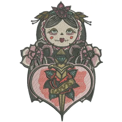 Black matryoshka 2 embroidery design featuring a traditional Russian doll motif, ideal for creative stitching projects.
