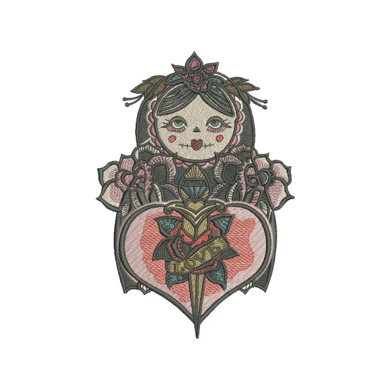 Black matryoshka 2 embroidery design featuring a traditional Russian doll motif, ideal for creative stitching projects.