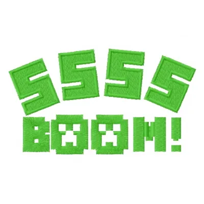 Preview of the SSSS boom embroidery design featuring Minecraft-themed motifs for creative stitching projects.