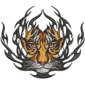 Preview of a tiger badge embroidery design, showcasing intricate stitching patterns for creative projects.