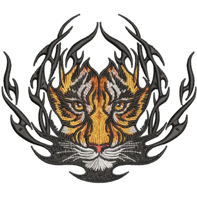 Preview of a tiger badge embroidery design, showcasing intricate stitching patterns for creative projects.