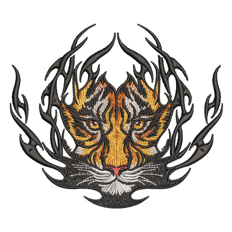 Preview of a tiger badge embroidery design, showcasing intricate stitching patterns for creative projects.