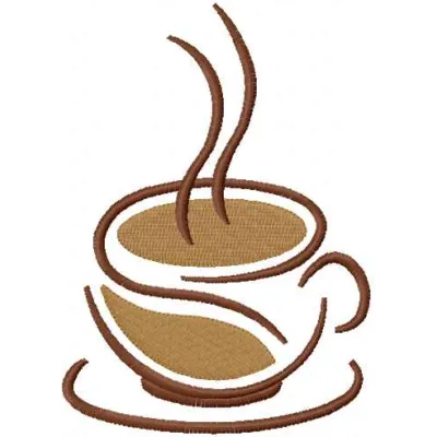 Preview of the Coffee Cup 17 embroidery design featuring a cozy coffee cup motif ideal for embellishing kitchen towels.