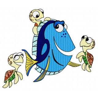 Dory and little turtles embroidery design - Embroidery Design