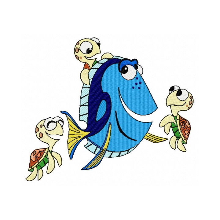 Dory and little turtles embroidery design - Embroidery Design