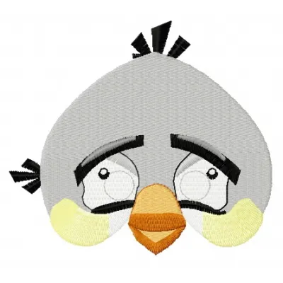 Angry Bird white embroidery design featuring a playful character, ideal for stitching on t-shirts and tote bags.