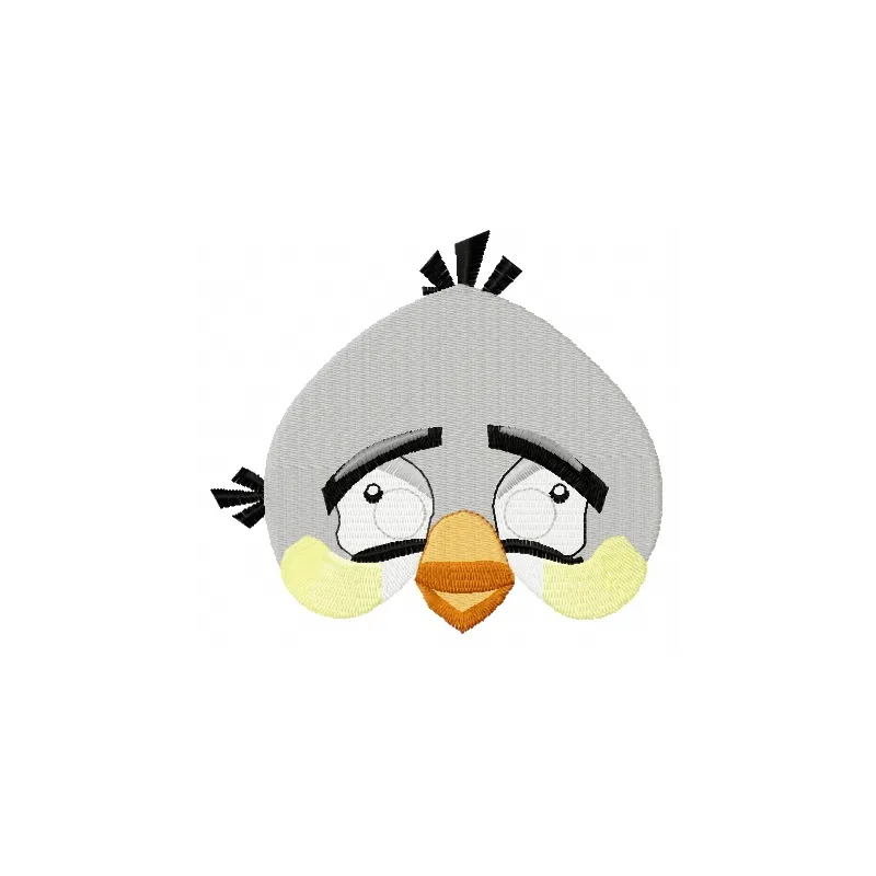 Angry Bird white embroidery design featuring a playful character, ideal for stitching on t-shirts and tote bags.
