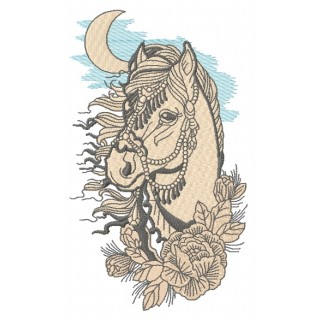 Horse in moonlight embroidery design - Embroidery Design