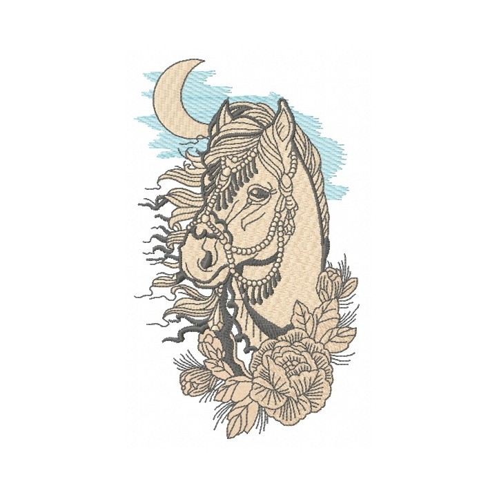 Horse in moonlight embroidery design - Embroidery Design