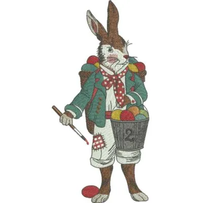 Peter Rabbit painter embroidery design showcasing a charming bunny motif, ideal for baby onesies and children's apparel.